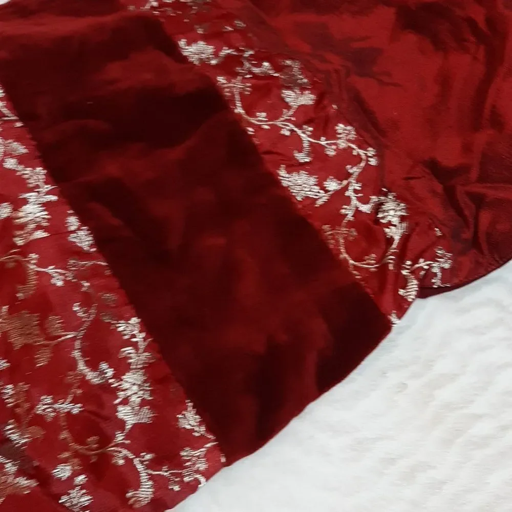 Crate & Barrel Christmas Red Velour‎ Gold Engraved Holly Table Runner 90 L